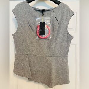 6TH & LN Top Heather Gray Knit Asymmetrical Contrasting Belt